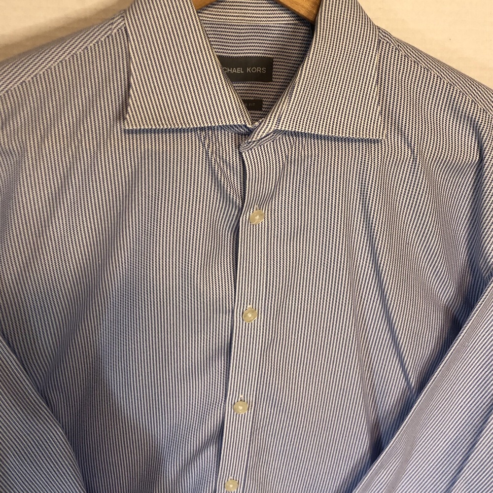 Michael Kors Dress Shirt Mens 16 -16 1/2 Large Blue Long Sleeve Button Down